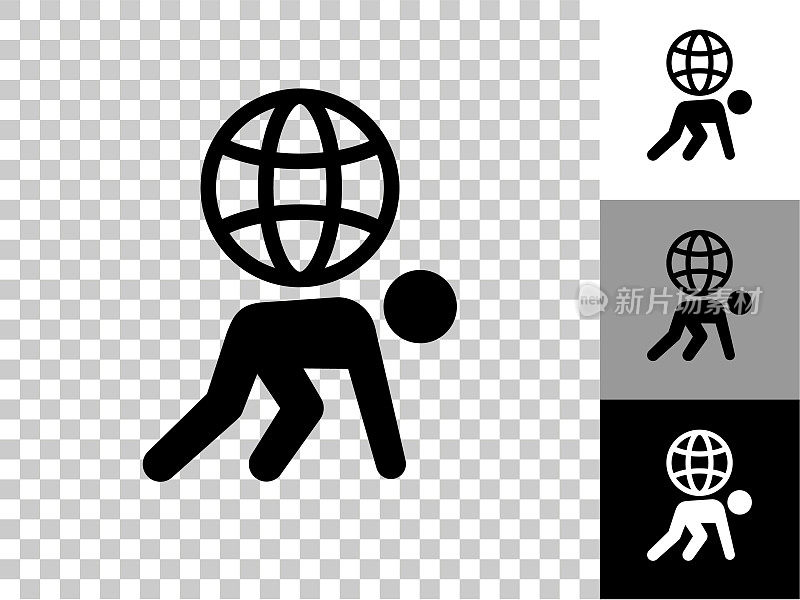 Stick Figure Carrying Globe Icon on Checkerboard透明背景